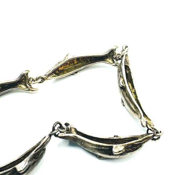 Vintage 70s Shube's Sterling Silver Dolphin Link Bracelet—Signed Statement Piece - Picture 10 of 13